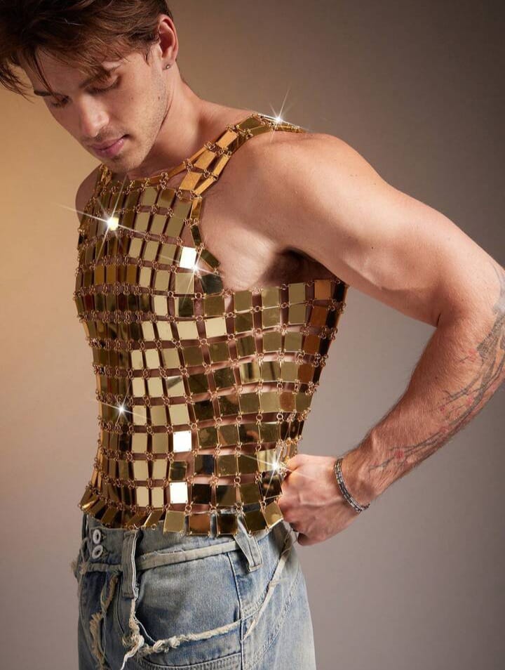 Men's Hollow-Out Black Chain Tank Top